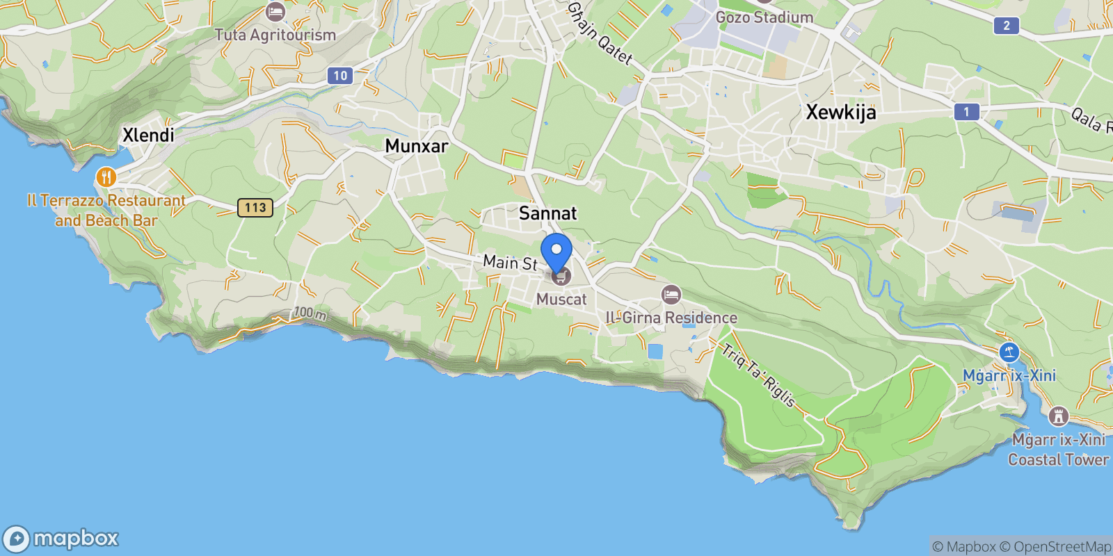 Map showing Gozo, Sannat, Malta.