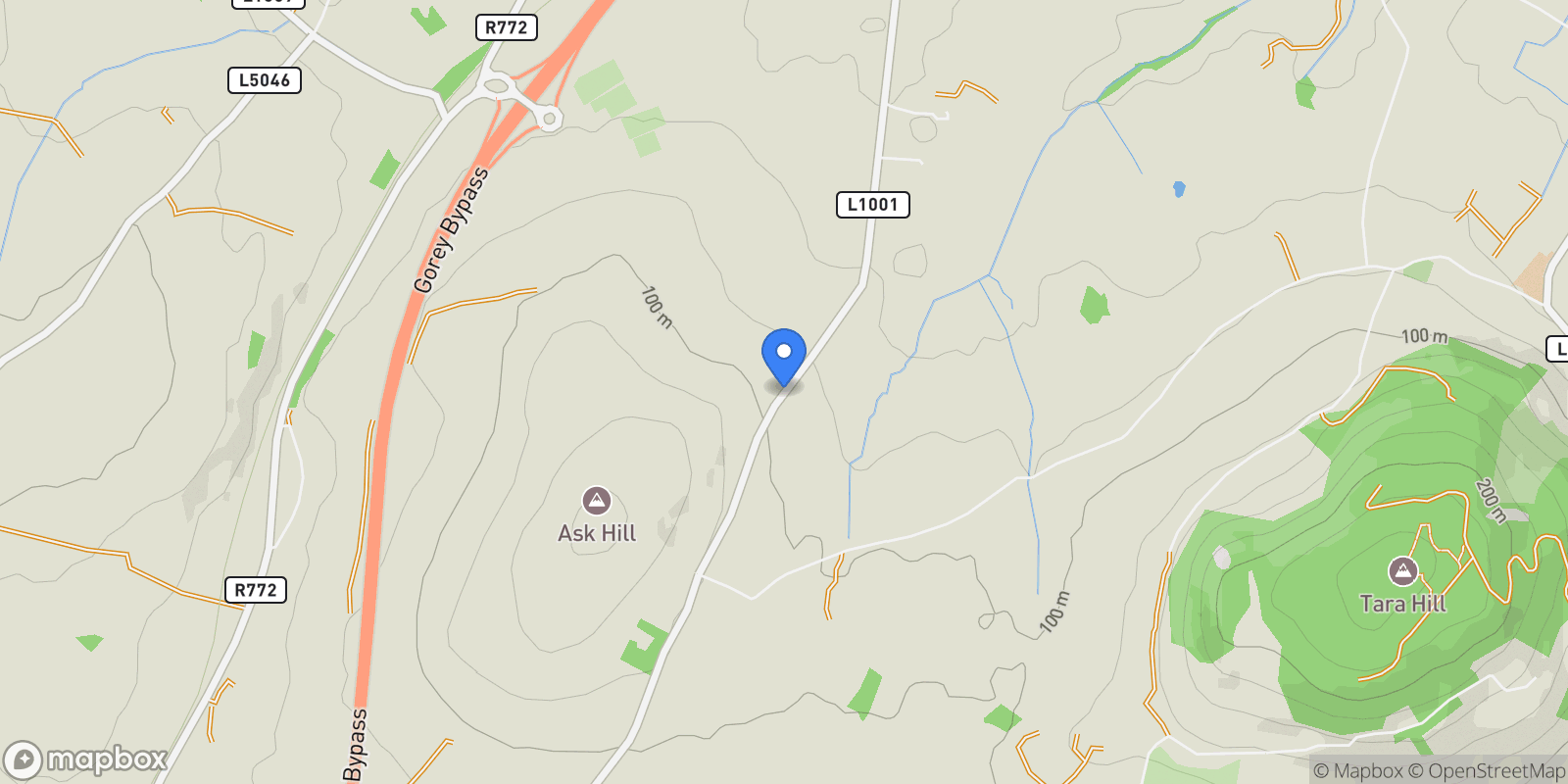 Map showing L1001 Toberduff, Toberduff, Co. Wexford, Ireland, Tubberduff, County Wexford, Ireland.