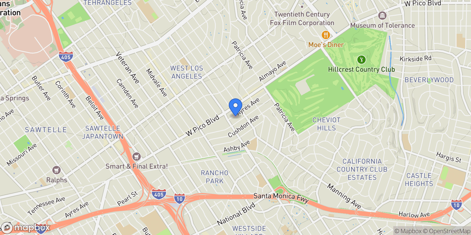 Map showing 10636 Ayres Avenue, Los Angeles, California, United States.