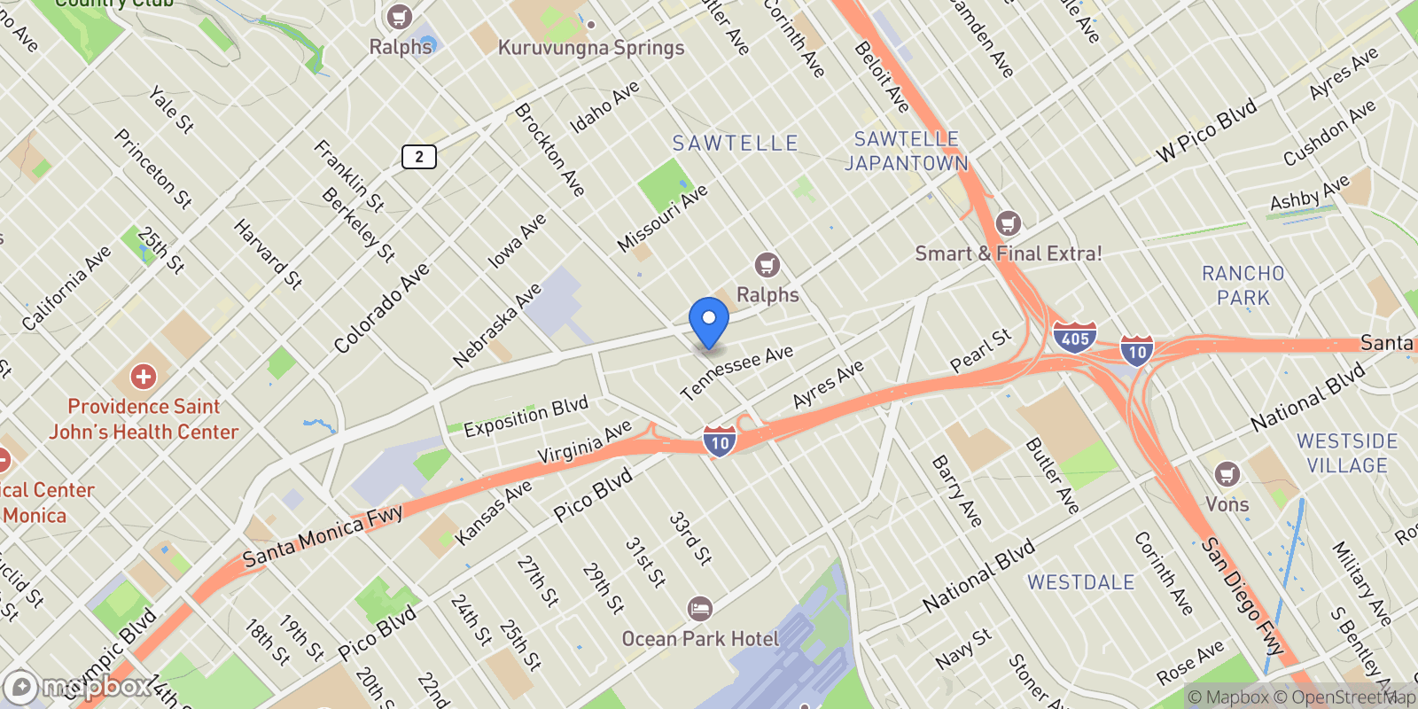 Map showing 11938 Exposition Boulevard, Los Angeles, California, United States.