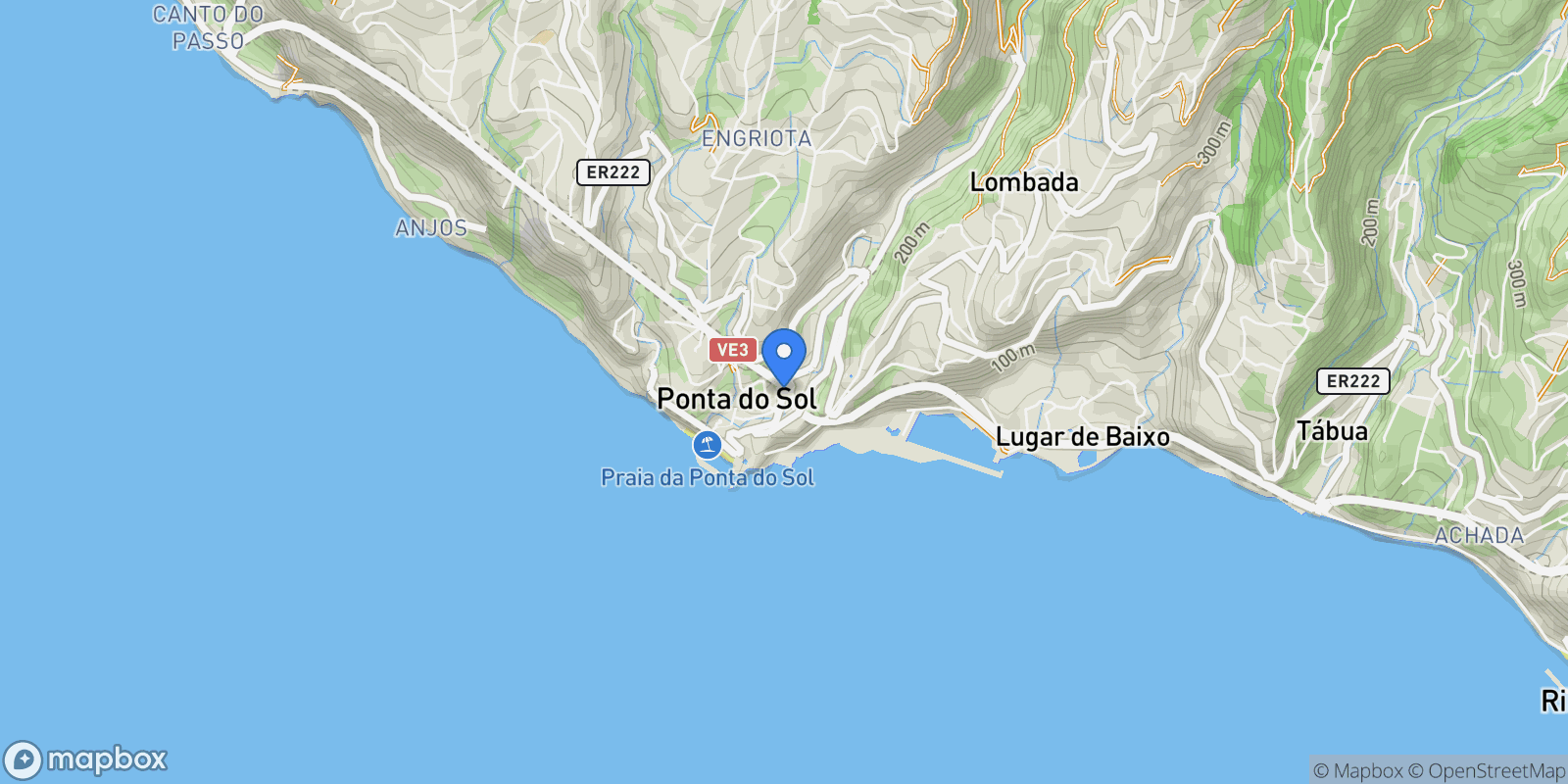 Map showing Ponta do Sol, Madeira, Portugal.