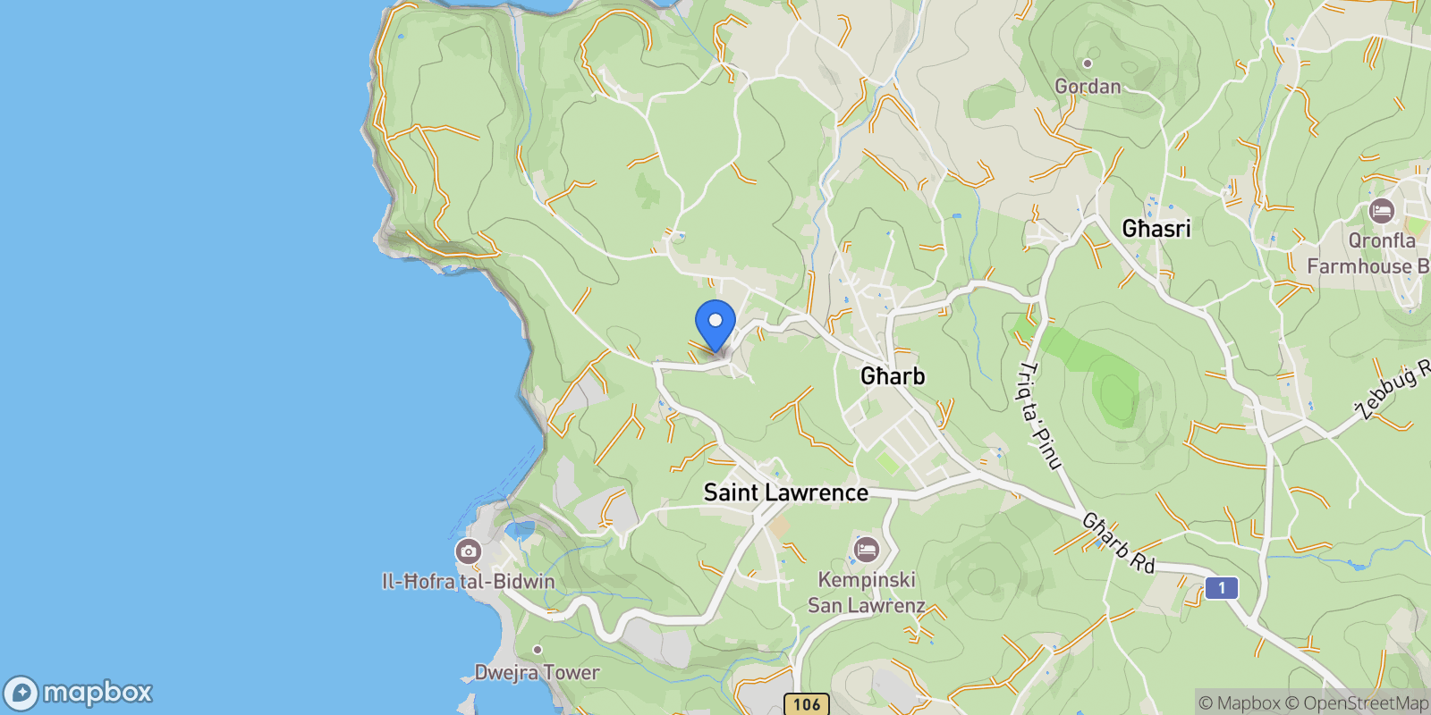 Map showing Triq Birbuba, Gozo, Gharb, Malta.