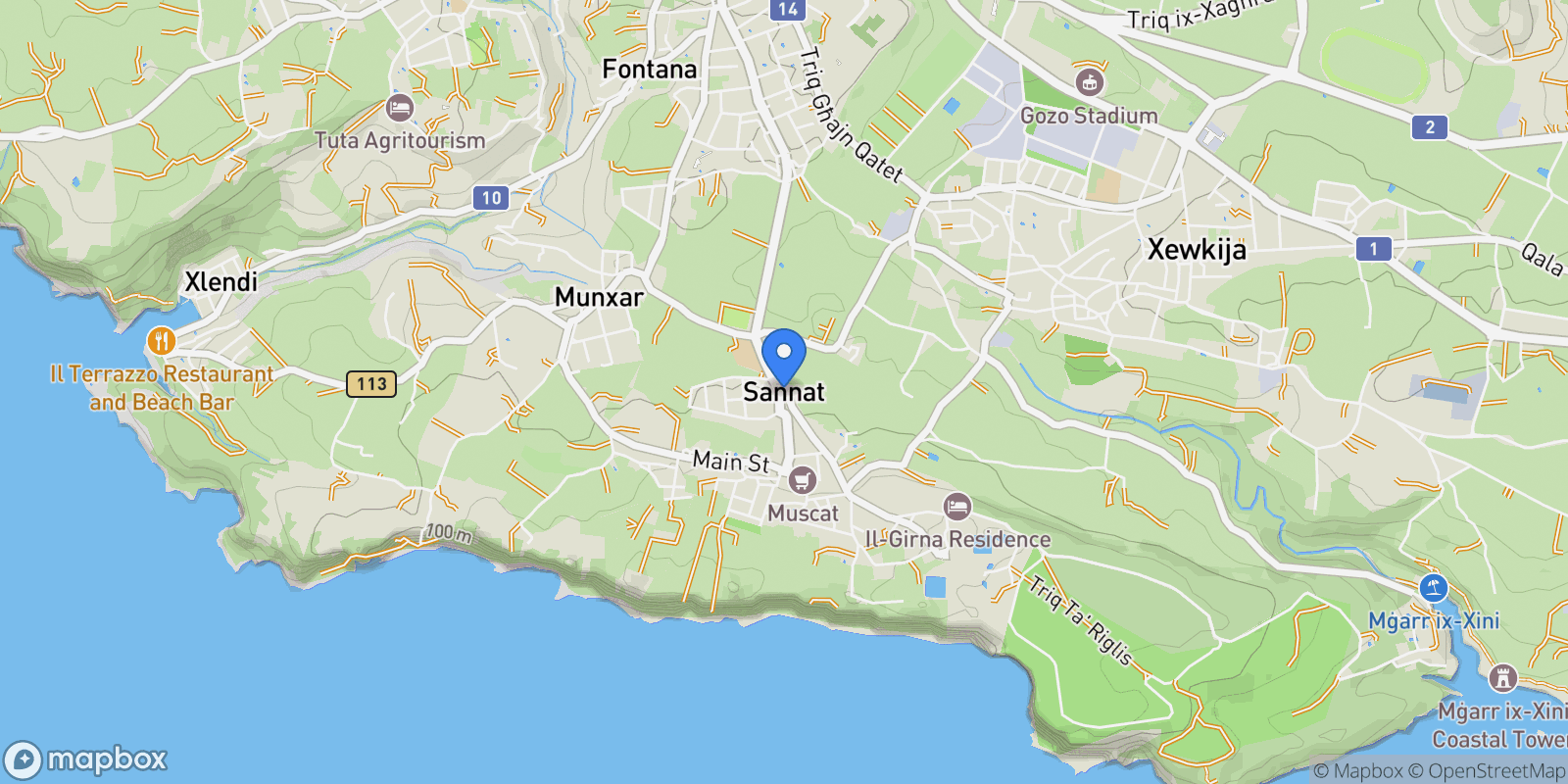 Map showing Gozo, Sannat, Malta.