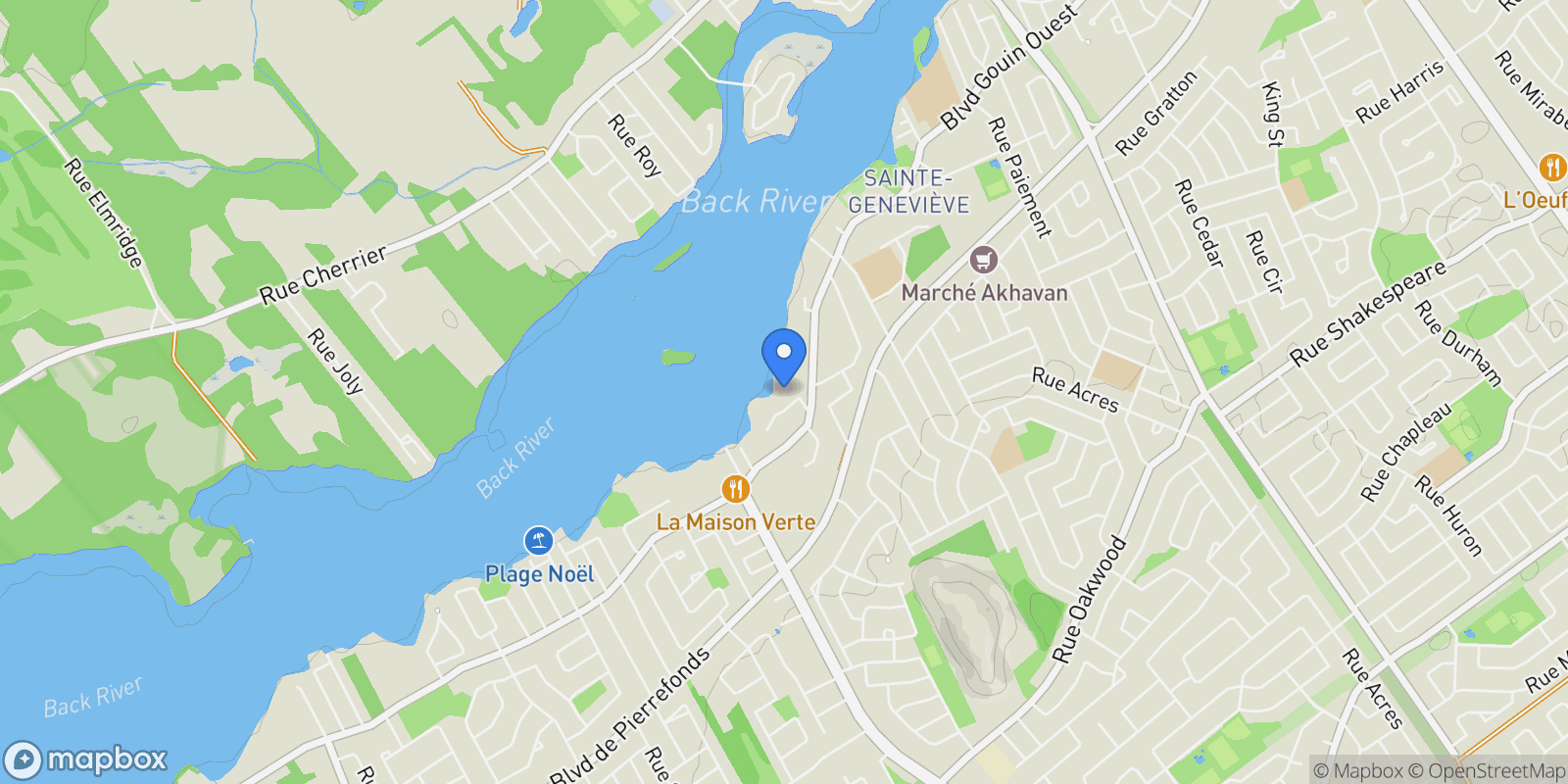 Map showing 51 Rue de la Plage-Riviera, Montréal, Quebec, Canada.