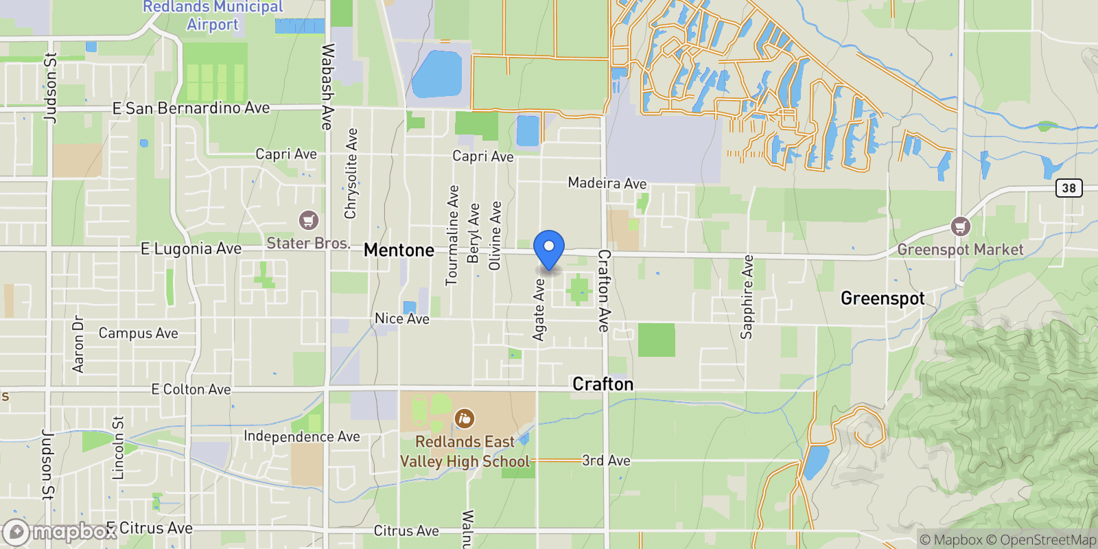 Map showing 10162 Basalt, Mentone, California, United States.