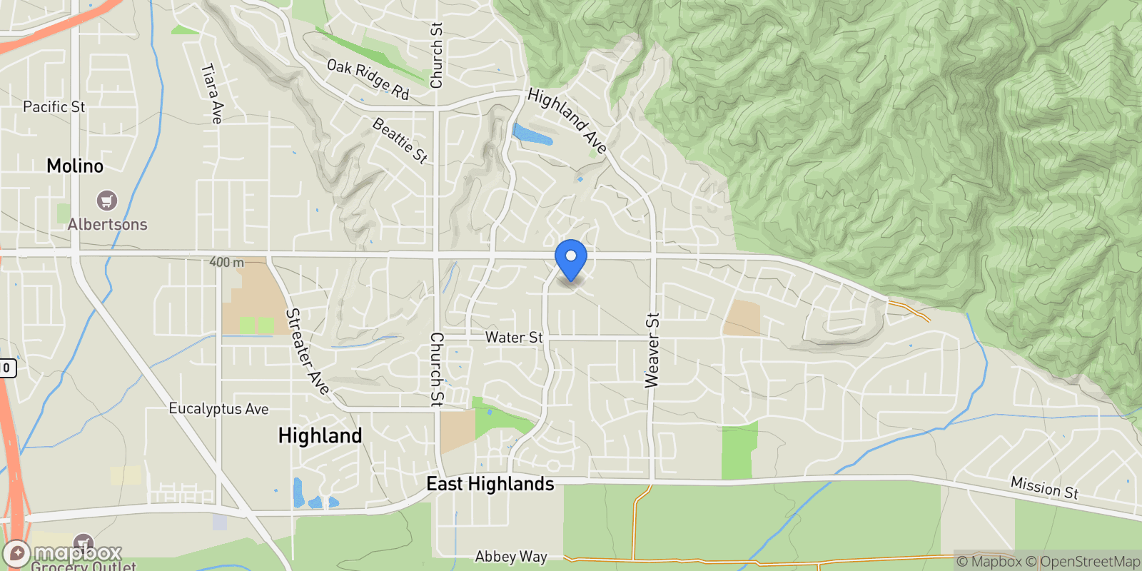 Map showing 29287 Silverfern, Highland, California, United States.