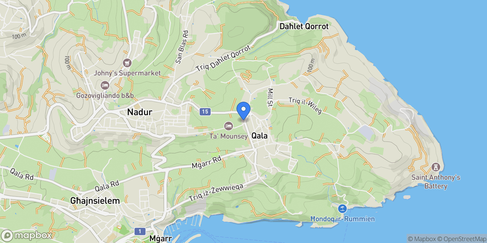 Map showing Gozo, Qala, Malta.