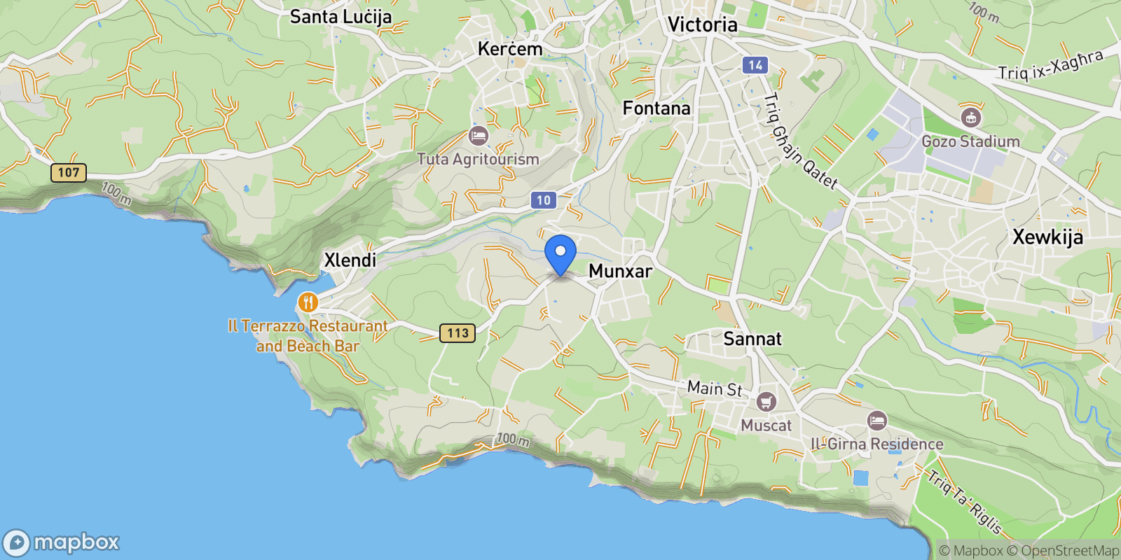 Map showing Gozo, Munxar, Malta.