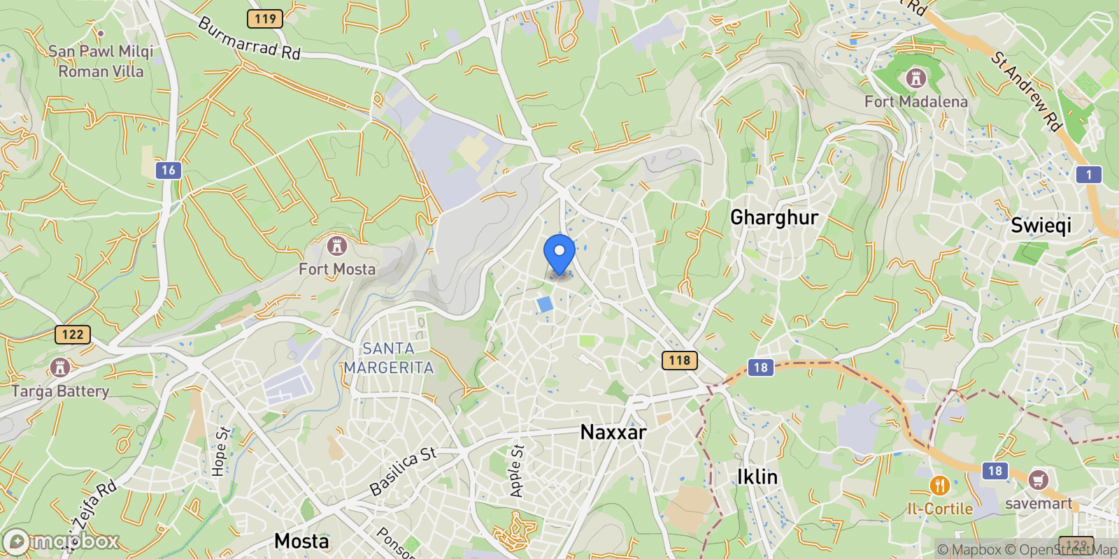 Map showing Naxxar, Malta.