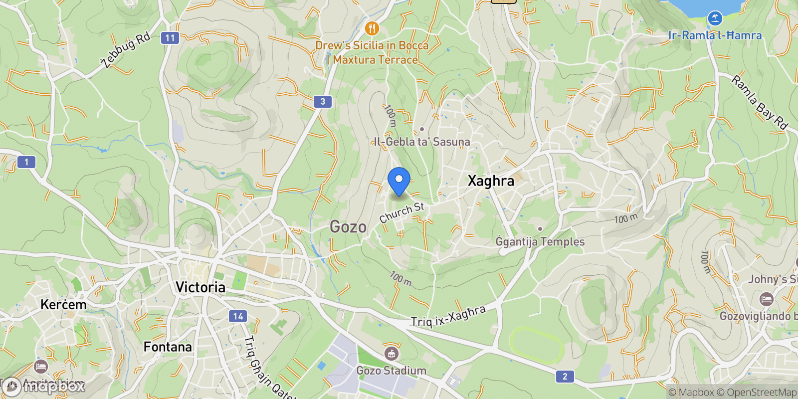 Map showing Xaghra, Malta.