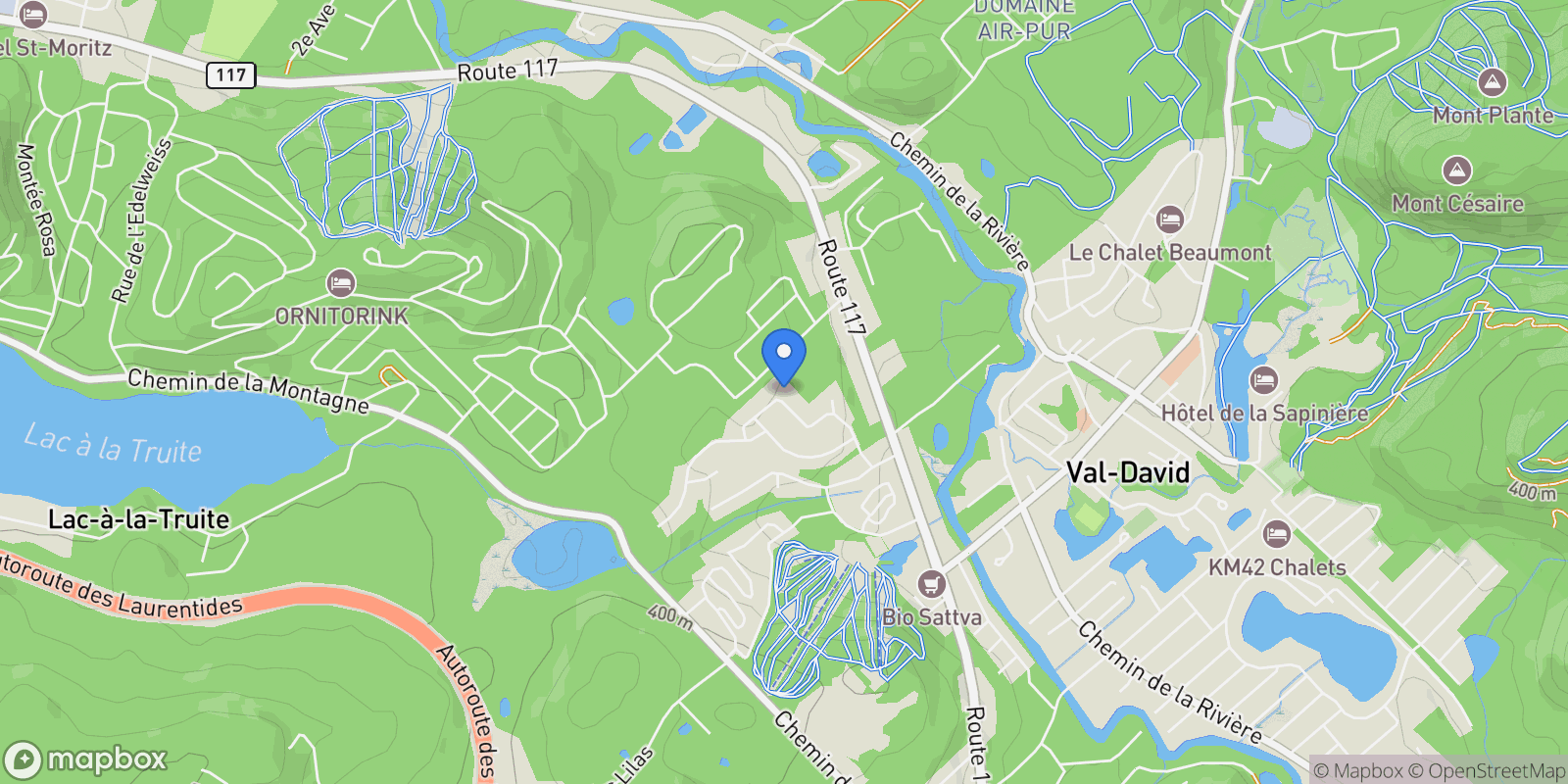 Map showing 1547 Rue James-Guitet, Val-David, Quebec, Canada.