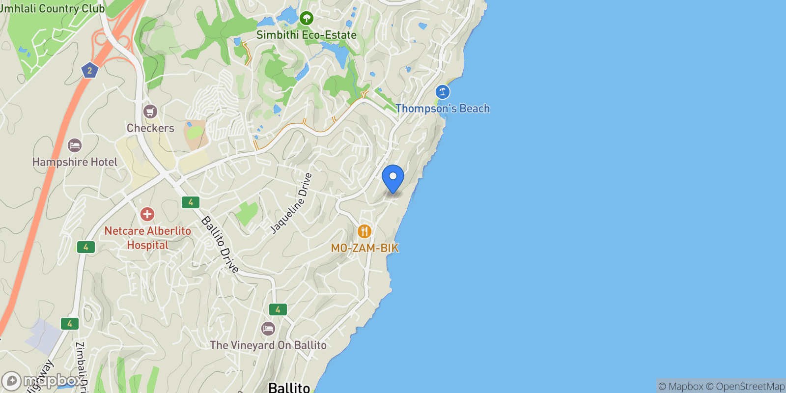 Map showing Dolphin Coast, KwaZulu-Natal, South Africa.