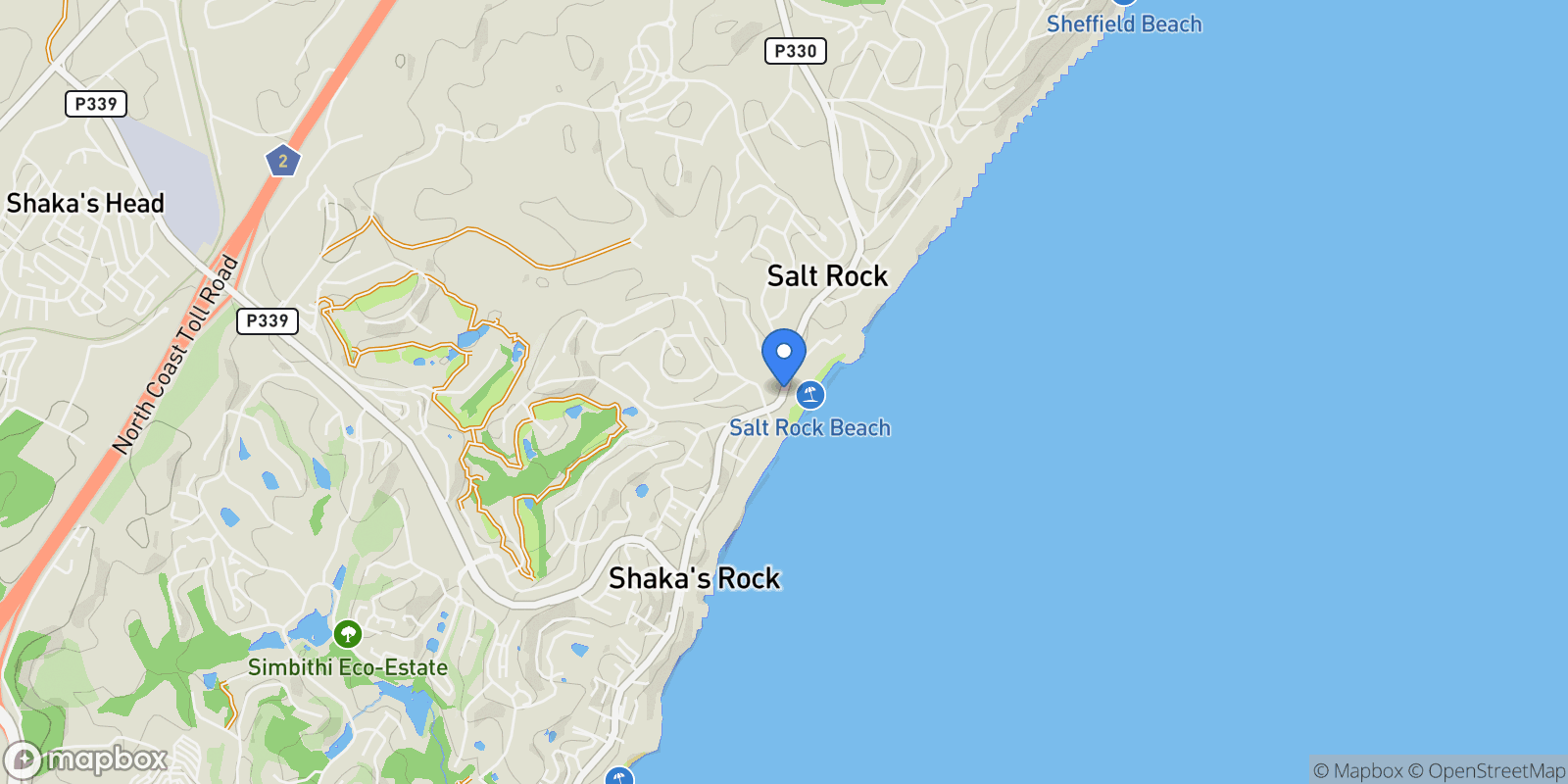 Map showing Dolphin Coast, KwaZulu-Natal, South Africa.
