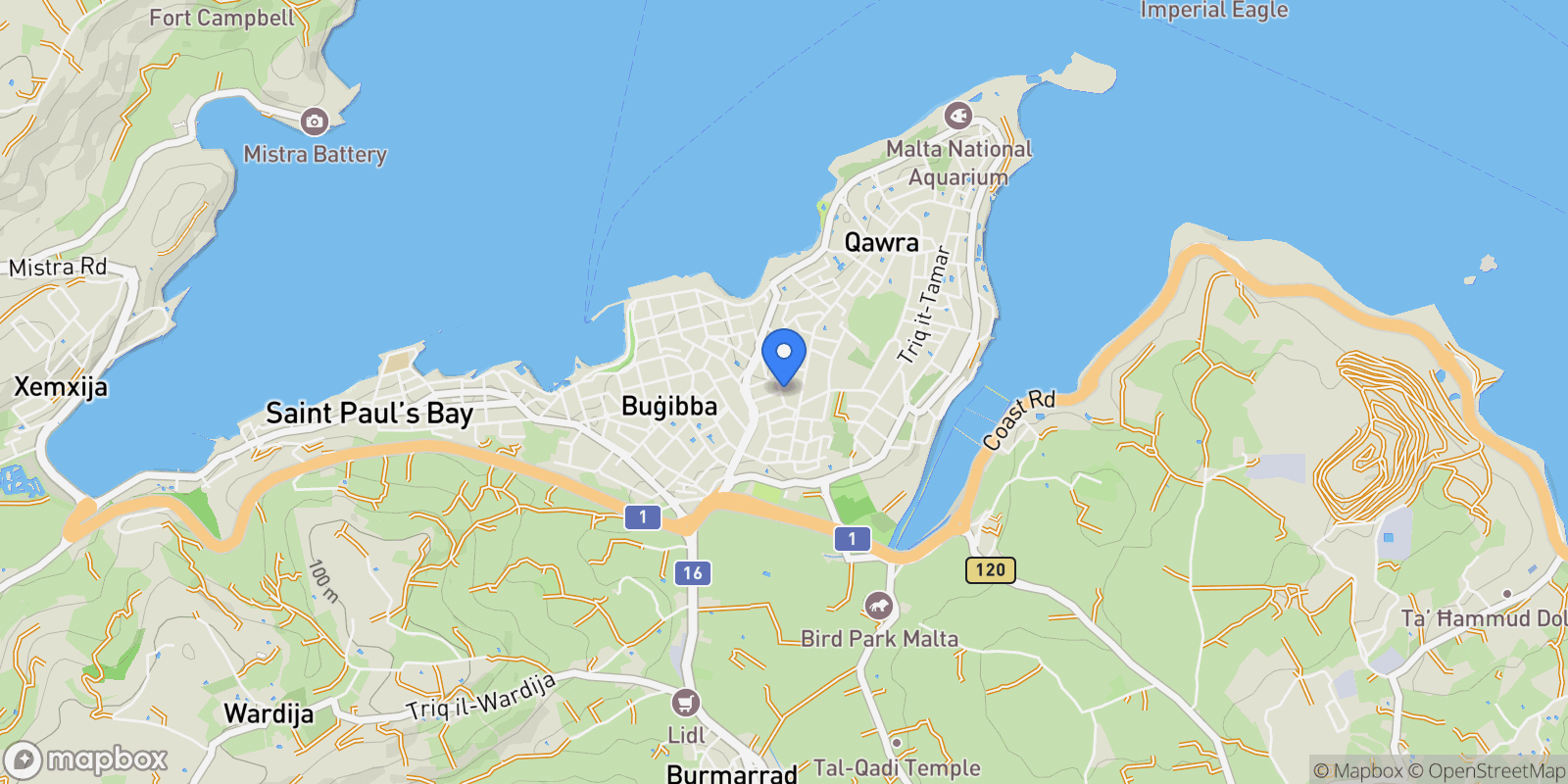 Map showing Saint Paul's Bay, Malta.