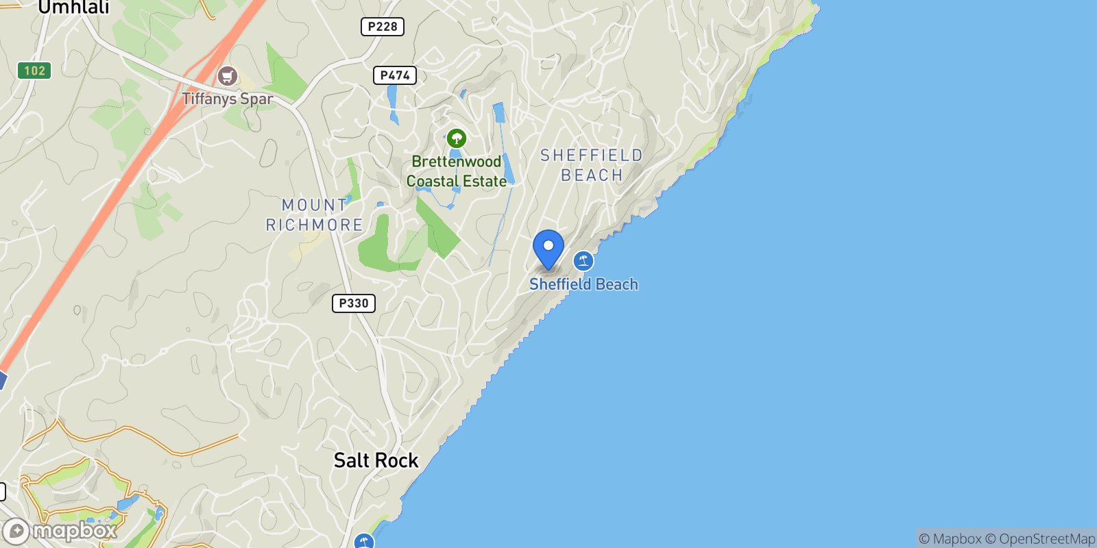 Map showing Dolphin Coast, KwaZulu-Natal, South Africa.