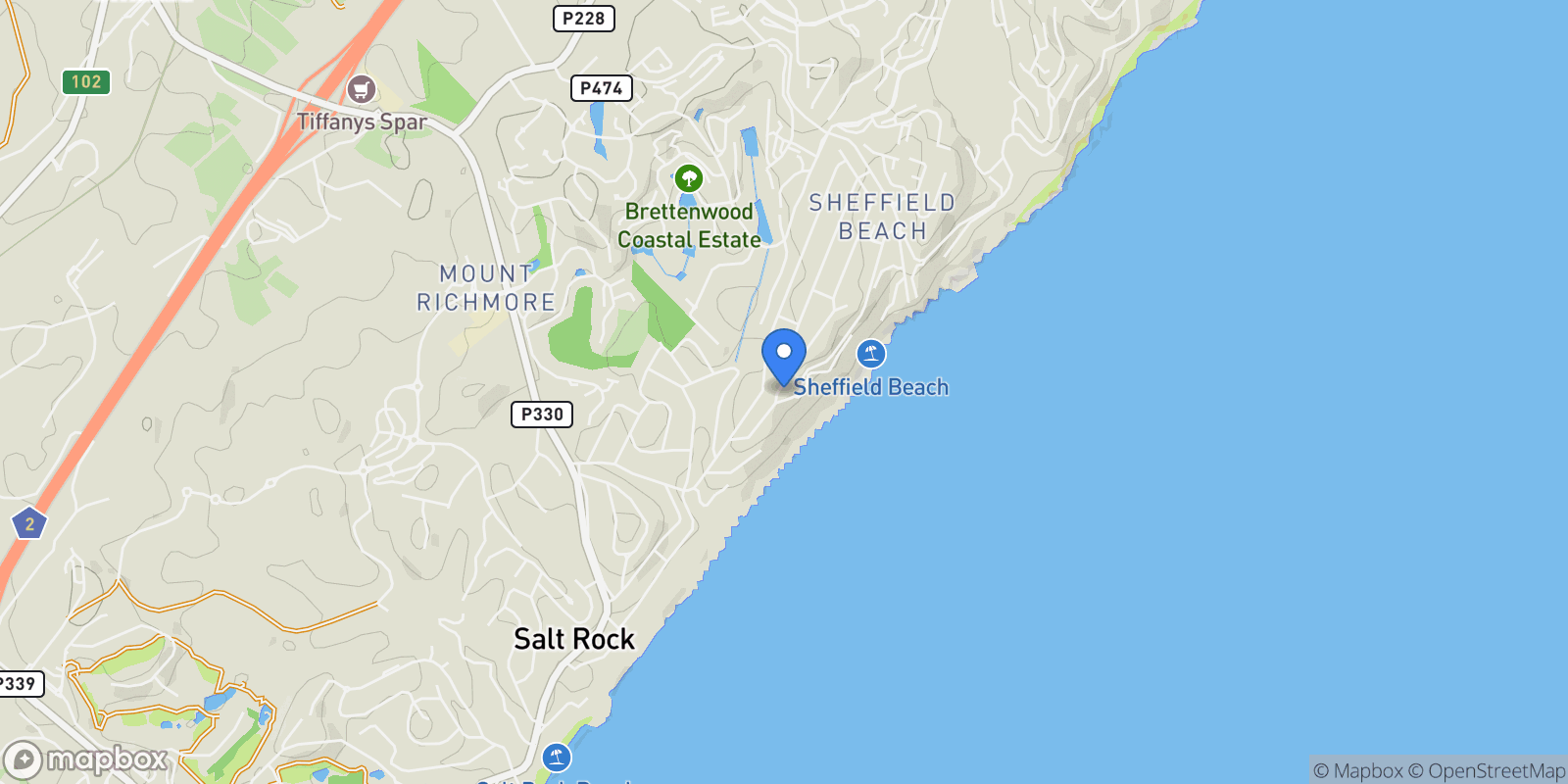 Map showing Dolphin Coast, KwaZulu-Natal, South Africa.