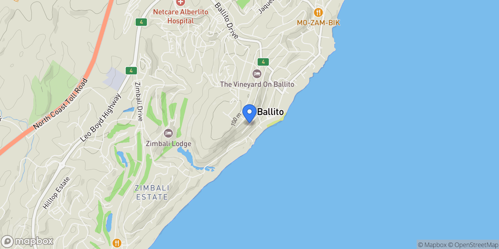 Map showing Dolphin Coast, KwaZulu-Natal, South Africa.