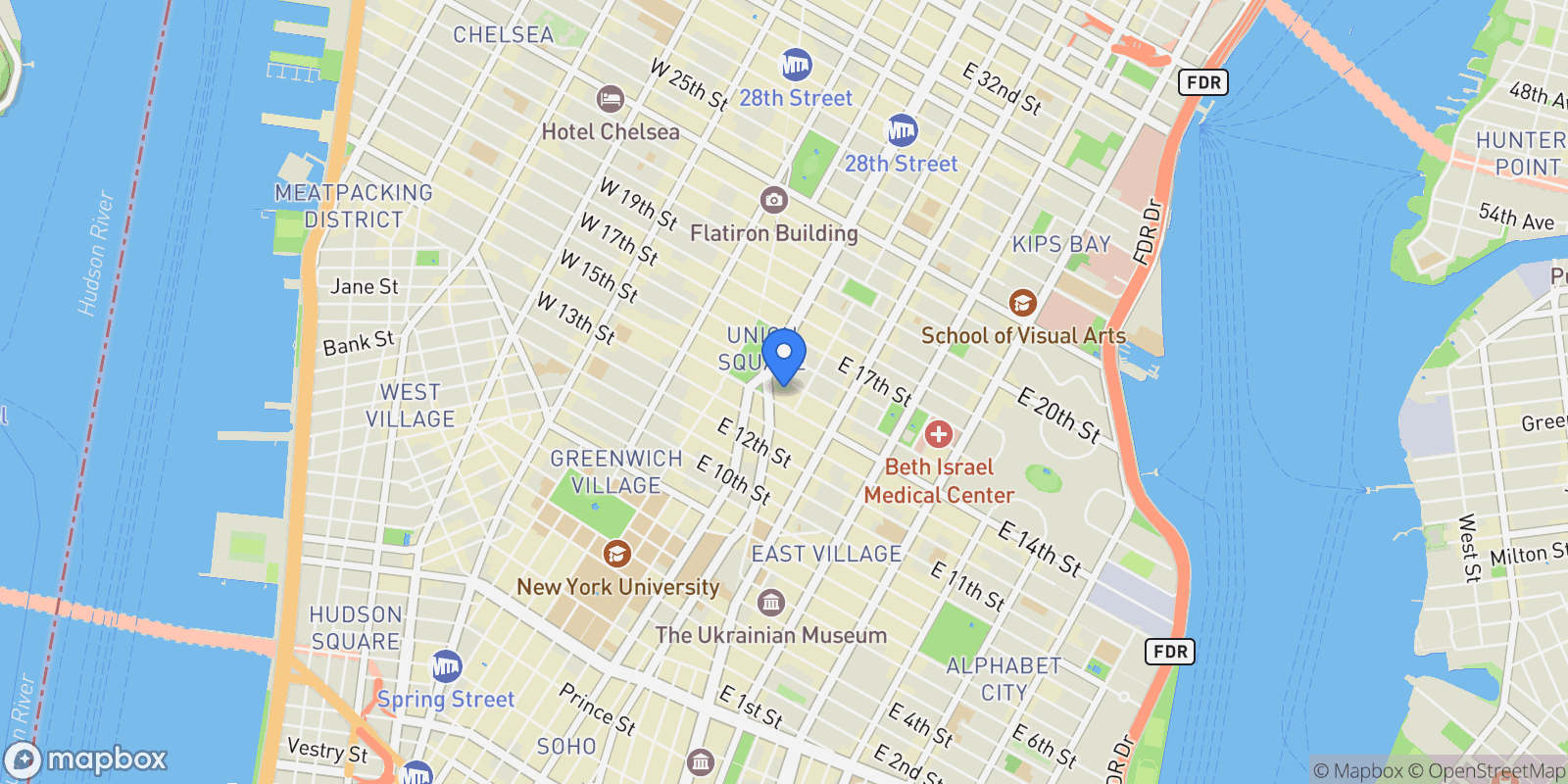 Map showing Zeckendorf Towers, 1 IRVING PL, New York, New York, United States.