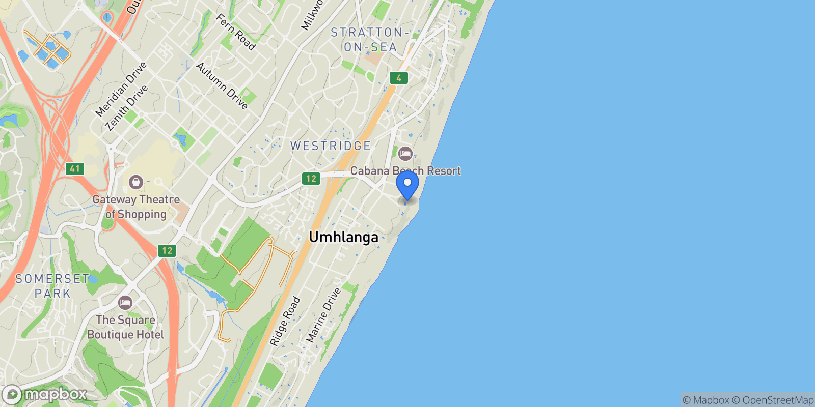 Map showing Umhlanga, KwaZulu-Natal, South Africa.