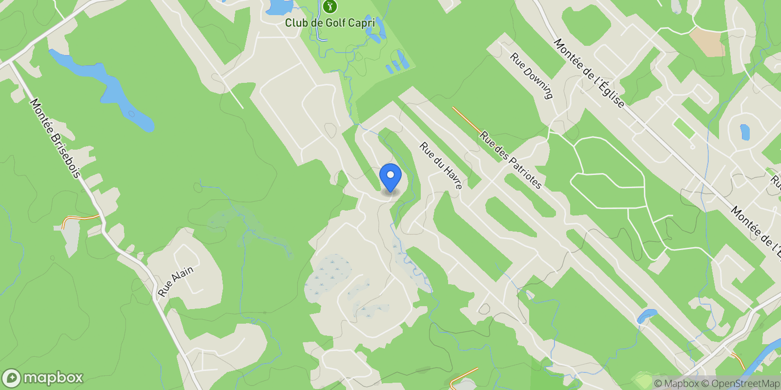 Map showing 313 313A Rue du Havre, Saint-Colomban, Quebec, Canada.
