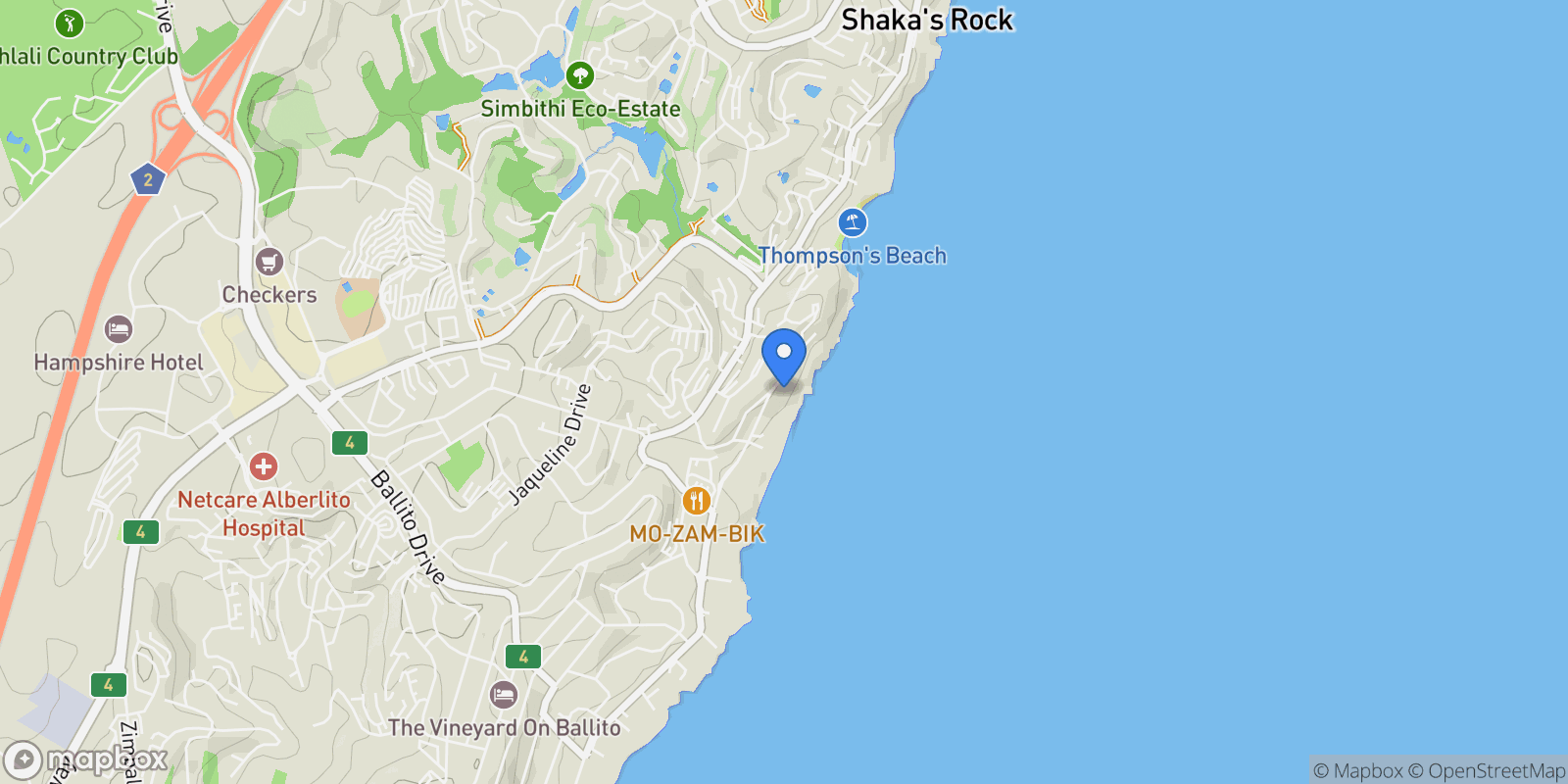 Map showing South Africa, KwaZulu Natal, Ballito, Kudu Road, 62, Dolphin Coast, KwaZulu-Natal, South Africa.