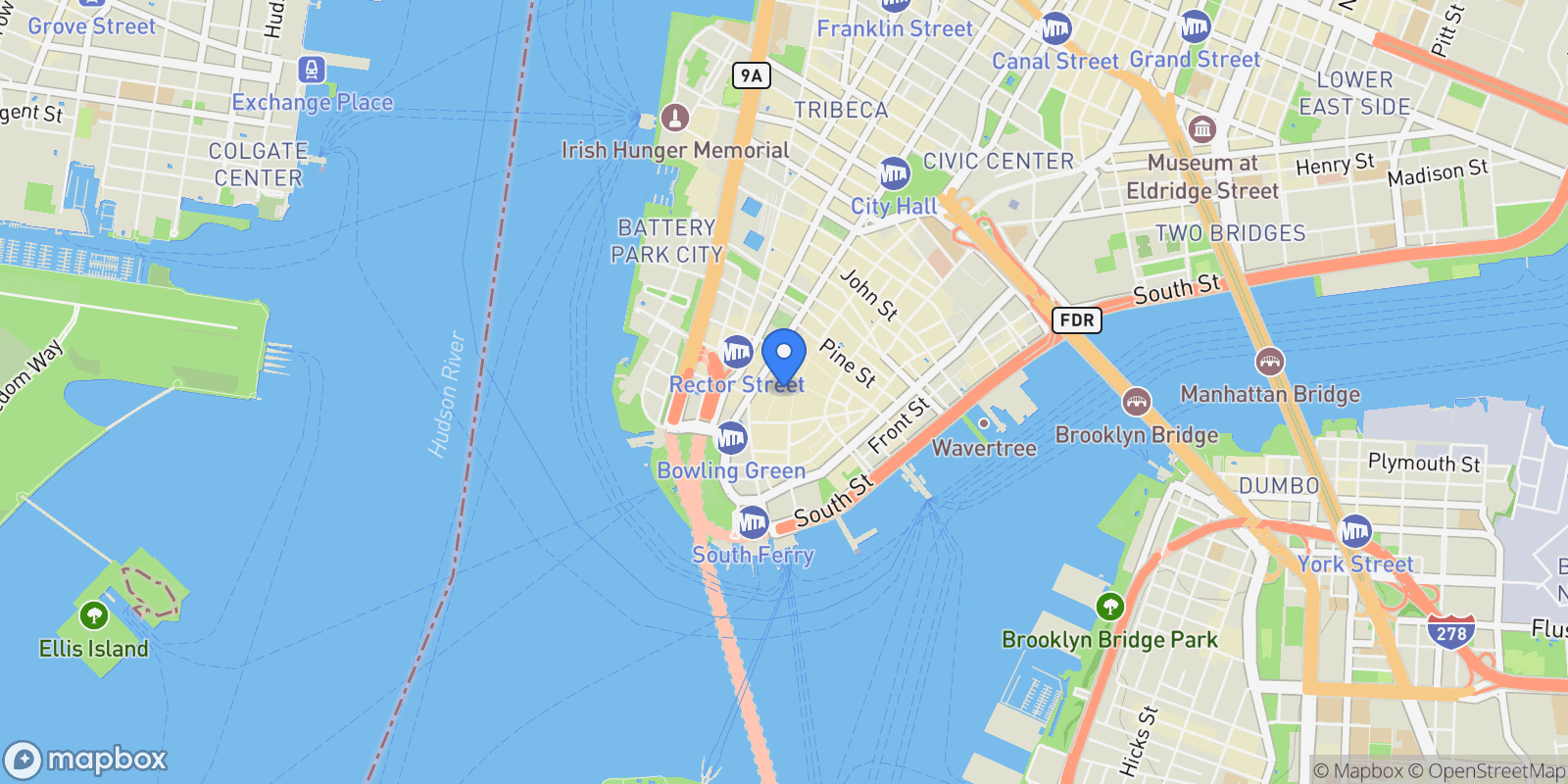 Map showing Setai Wall Street, 40 BROAD ST, New York, New York, United States.