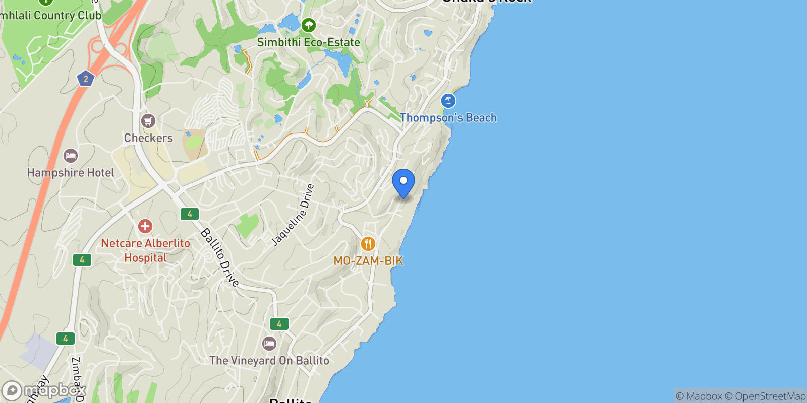 Map showing South Africa, KwaZulu Natal, Ballito, Kudu Road, 38, Dolphin Coast, KwaZulu-Natal, South Africa.