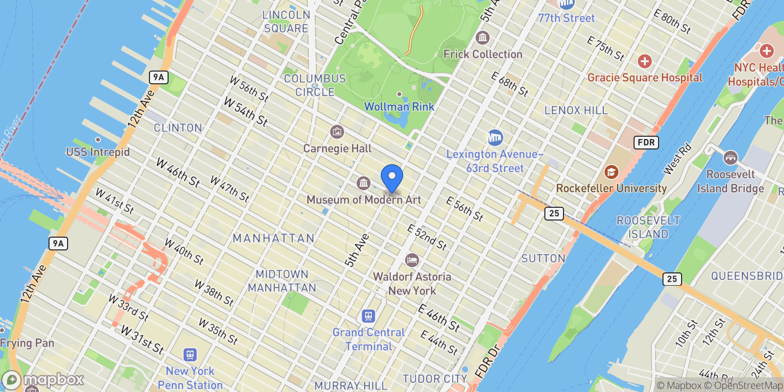 Map showing Mandarin Oriental, 685 FIFTH AVE, New York, New York, United States.