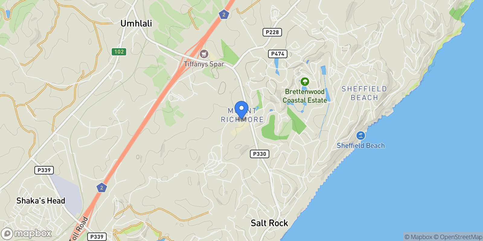 Map showing South Africa, KwaZulu Natal, Ballito, Salt Rock City, 189, Dolphin Coast, KwaZulu-Natal, South Africa.