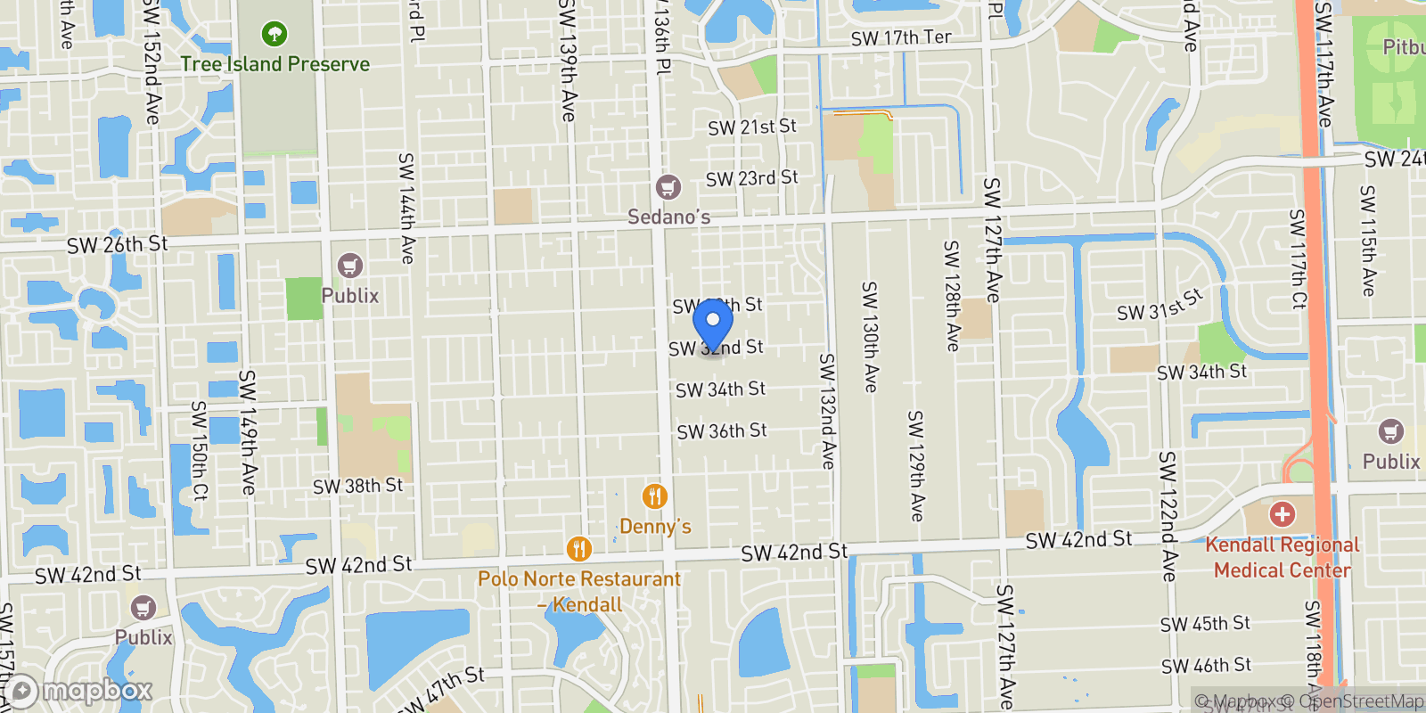 Map showing 13460 SW 32nd ST, Miami, Florida, United States.