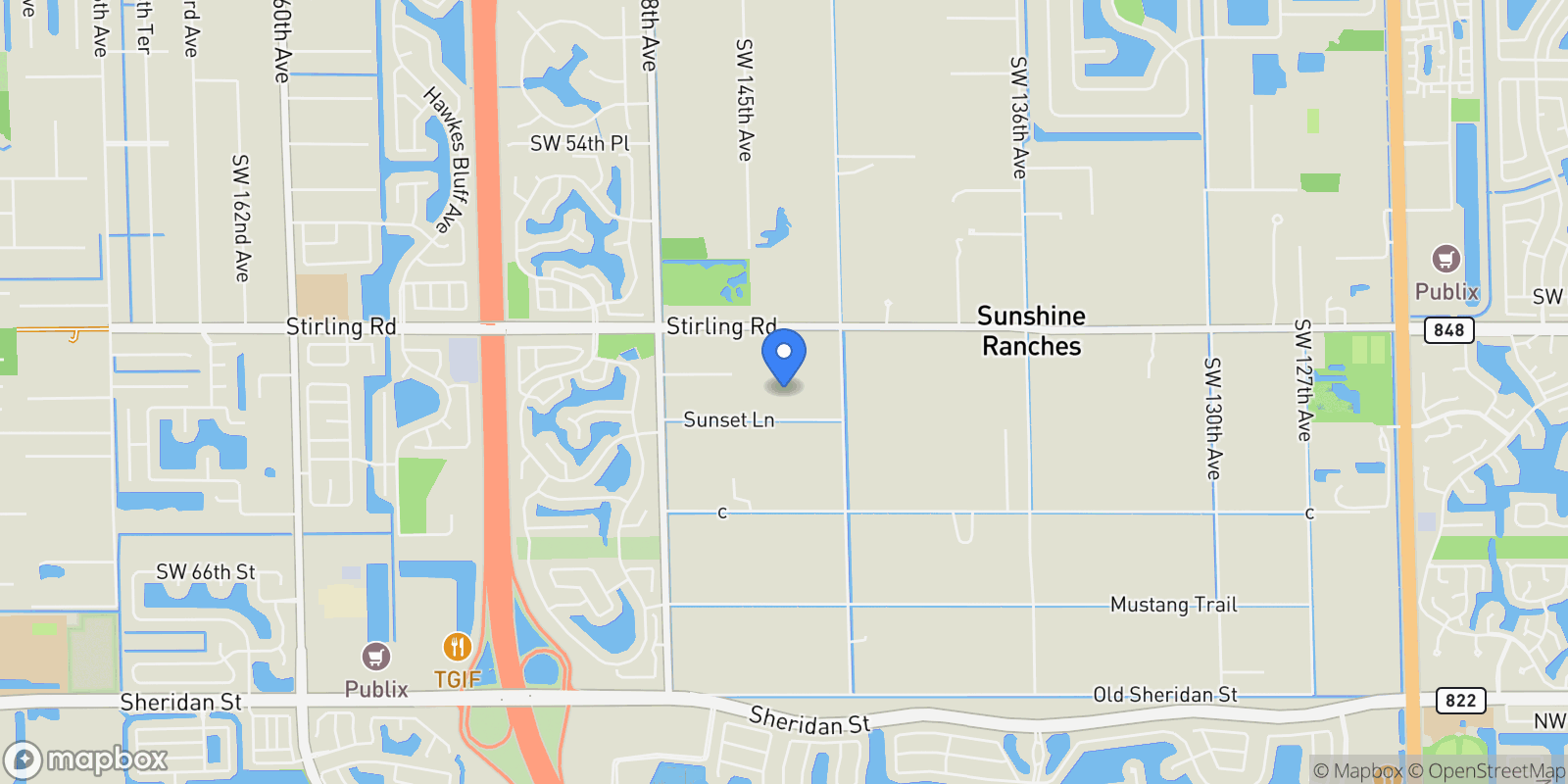 Map showing 14401 Sunset Ln, Southwest Ranches, Florida, United States.