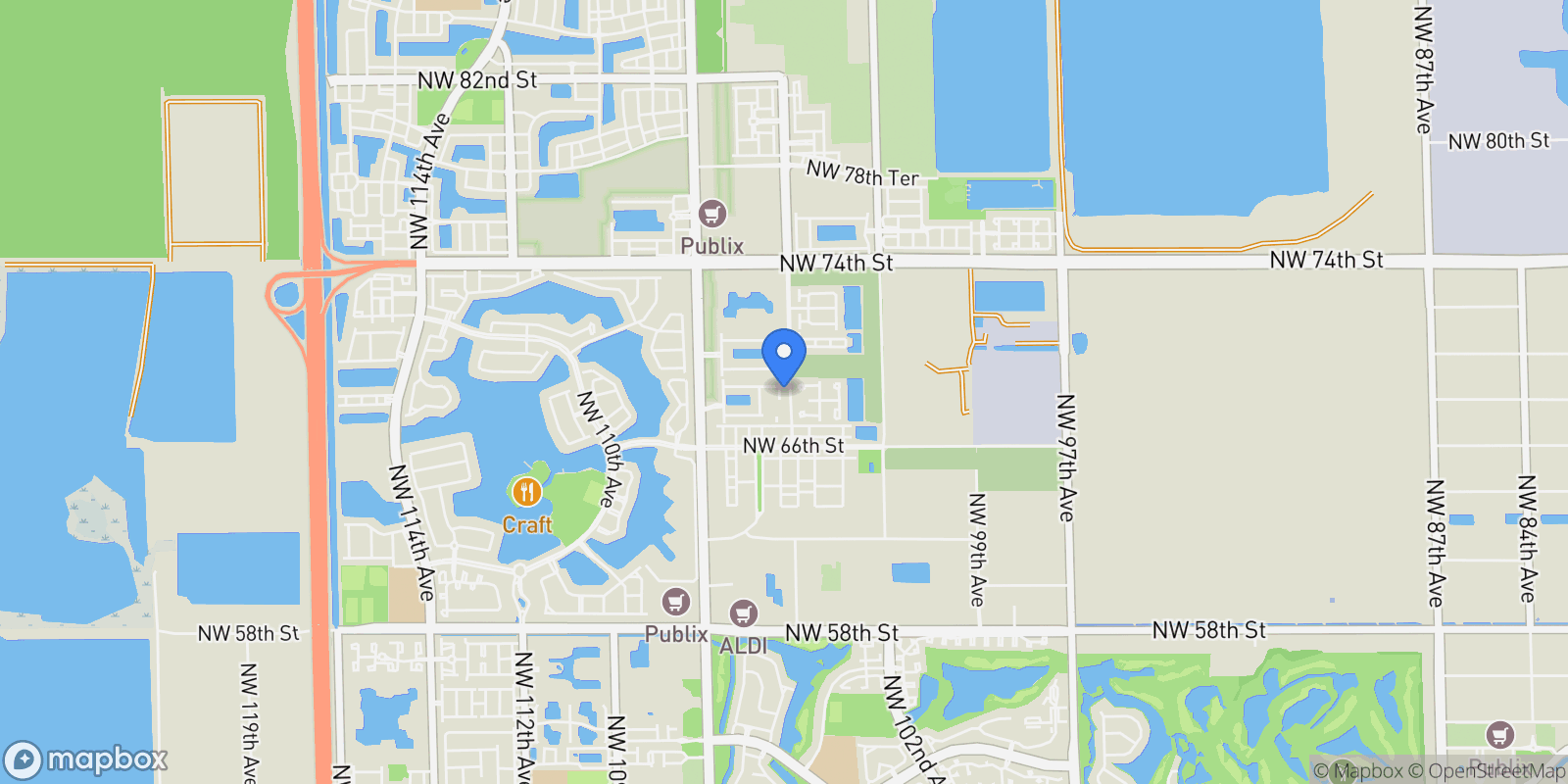 Map showing 6821 NW 104th Ct, Doral, Florida, United States.