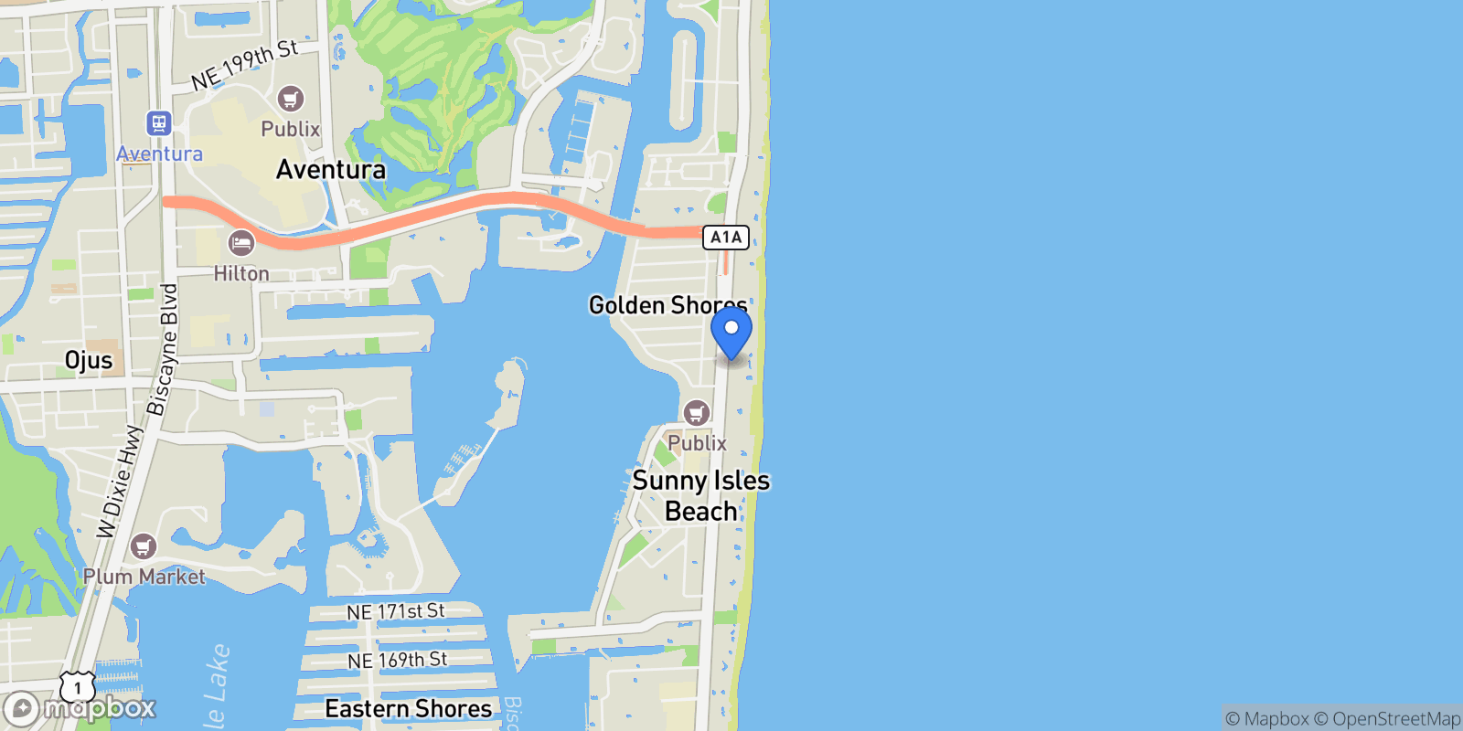 Map showing 18555 COLLINS AVE, #4604, Golden Beach, Florida, United States.