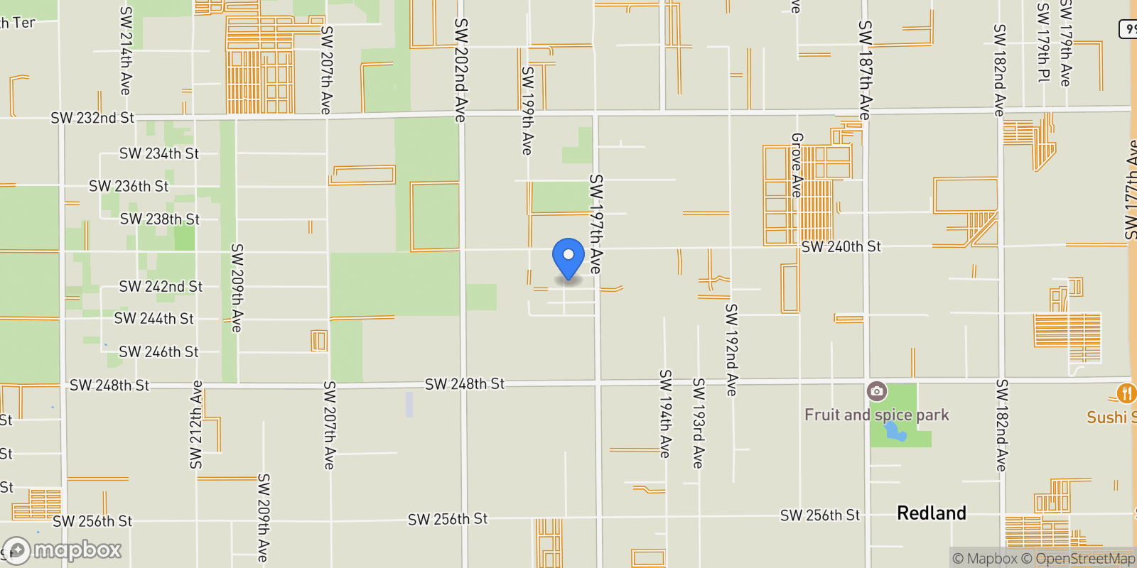Map showing 24225 SW 198th Ave, Homestead, Florida, United States.