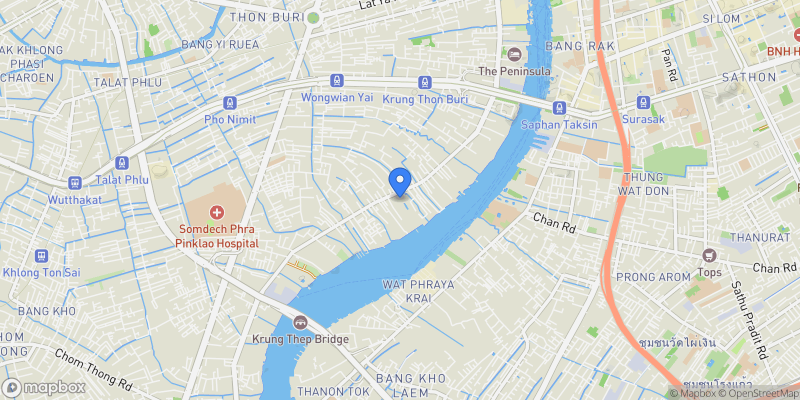 Map showing 1559 Charoen Nakhon Rd, Khwaeng Bang Lamphu Lang, Khet Khlong San, Krung Thep Maha Nakhon 10600, Thailand, Bang Lamphu Lang, Krung Thep Maha Nakhon, Thailand.