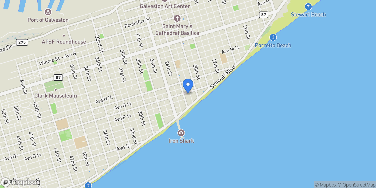 Map showing 2207 Bernardo De Galvez, Galveston, Texas, United States.