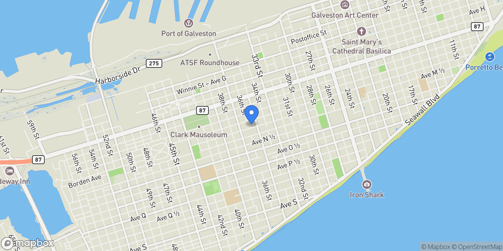 Map showing 3520 Avenue S 1/2, Galveston, Texas, United States.