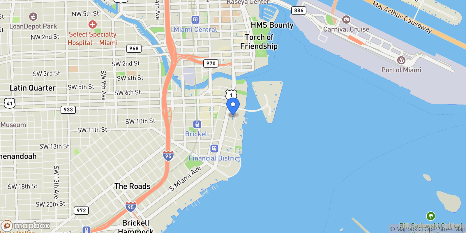 Map showing 950 Brickell Bay Dr, #3710, Miami, Florida, United States.
