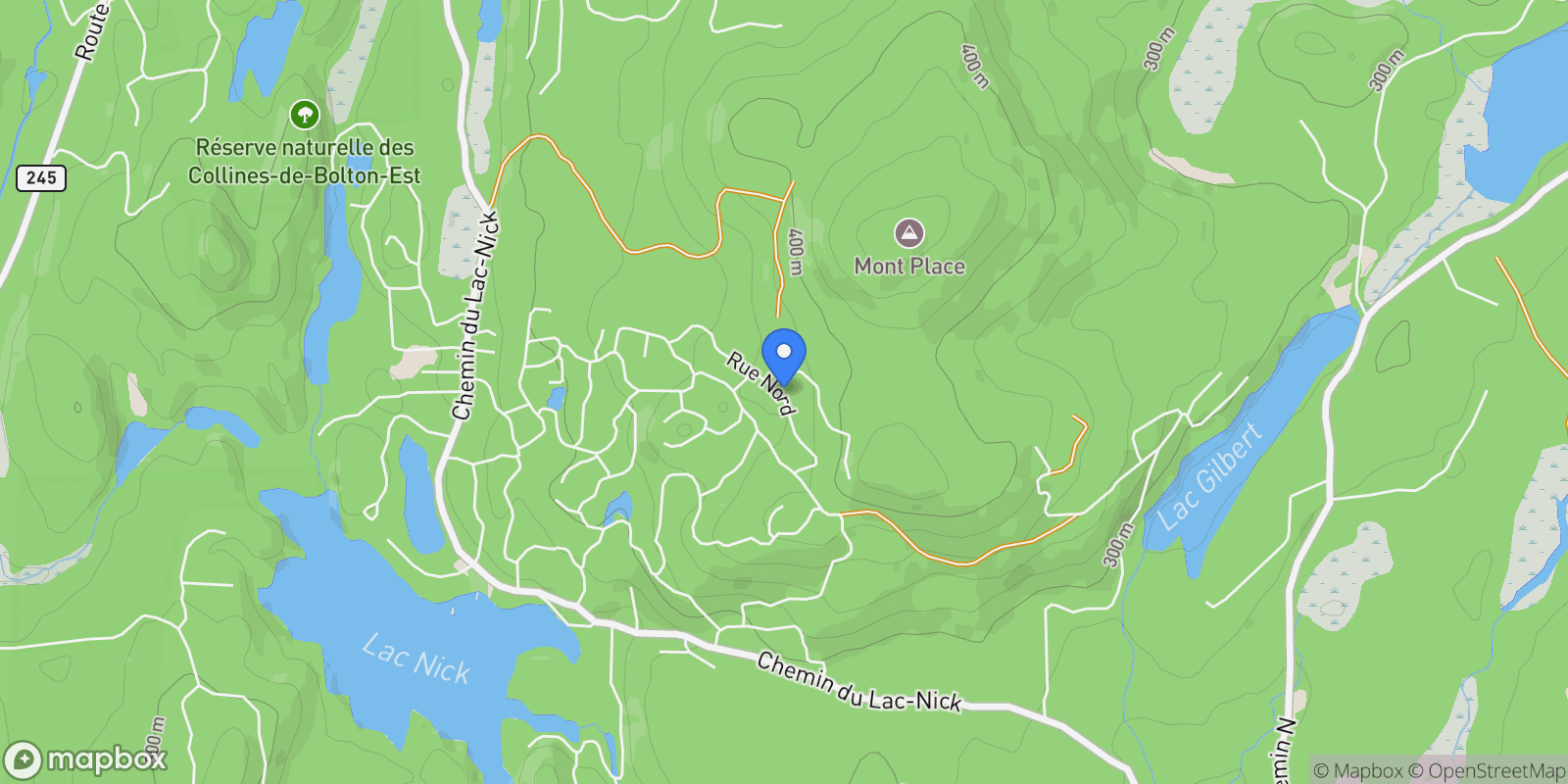 Map showing 33 Rue Nord, Bolton-Est, Quebec, Canada.