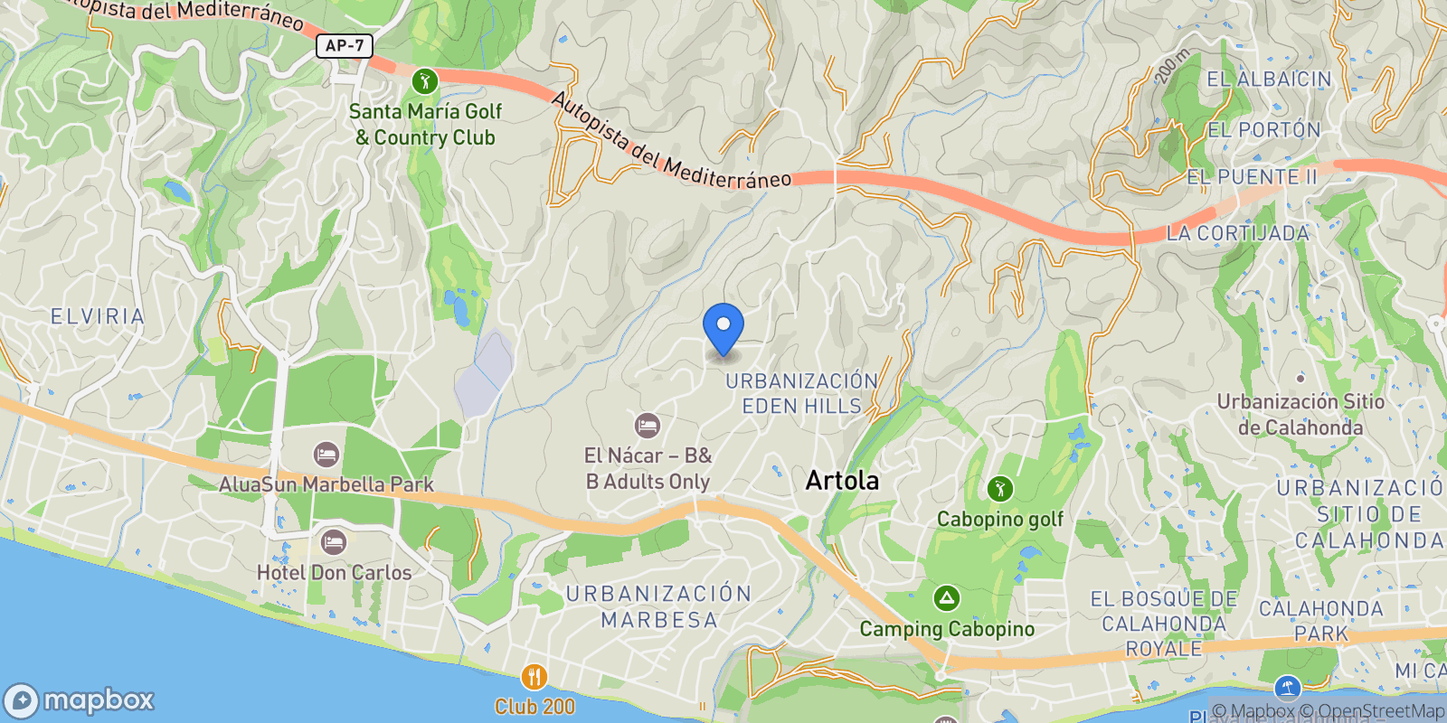 Map showing Elviria-Cabopino, Marbella, Spain.