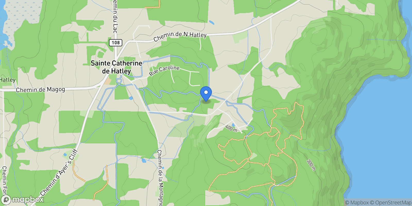 Map showing 155 Ch. Gingras, Sainte-Catherine-de-Hatley, Quebec, Canada.