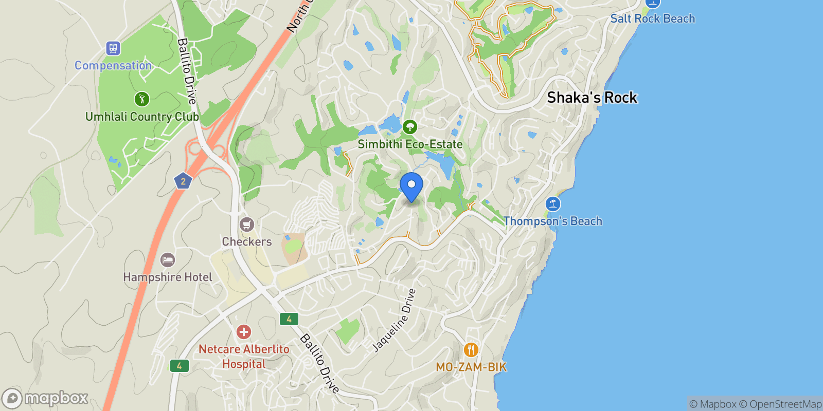 Map showing 4 Crossberry Lane, Simbithi Eco Estate, Dolphin Coast, 4399, South Africa, Dolphin Coast, KwaZulu-Natal, South Africa.