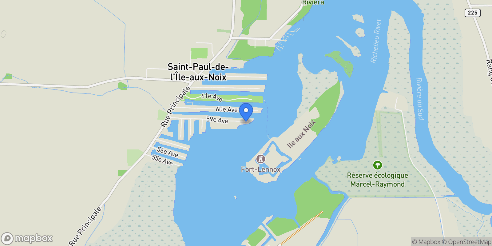 Map showing 54 59e Avenue, Île-aux-Noix, Quebec, Canada.