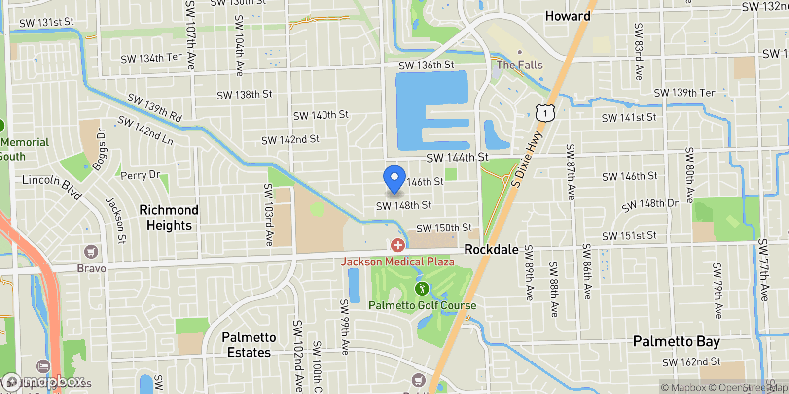 Map showing 9600 SW 147th ST, Miami, Florida, United States.