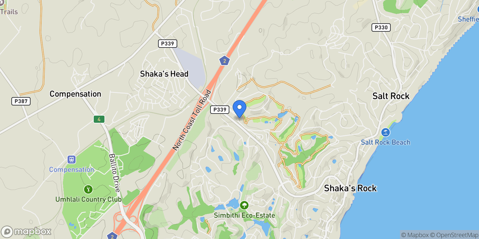 Map showing 9 Ironwood Way, Simbithi Eco Estate, Dolphin Coast, 4399, South Africa, Dolphin Coast, KwaZulu-Natal, South Africa.