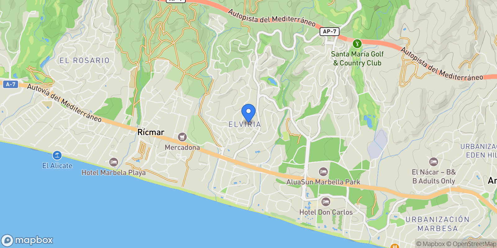 Map showing Elviria-Cabopino, Marbella, Spain.