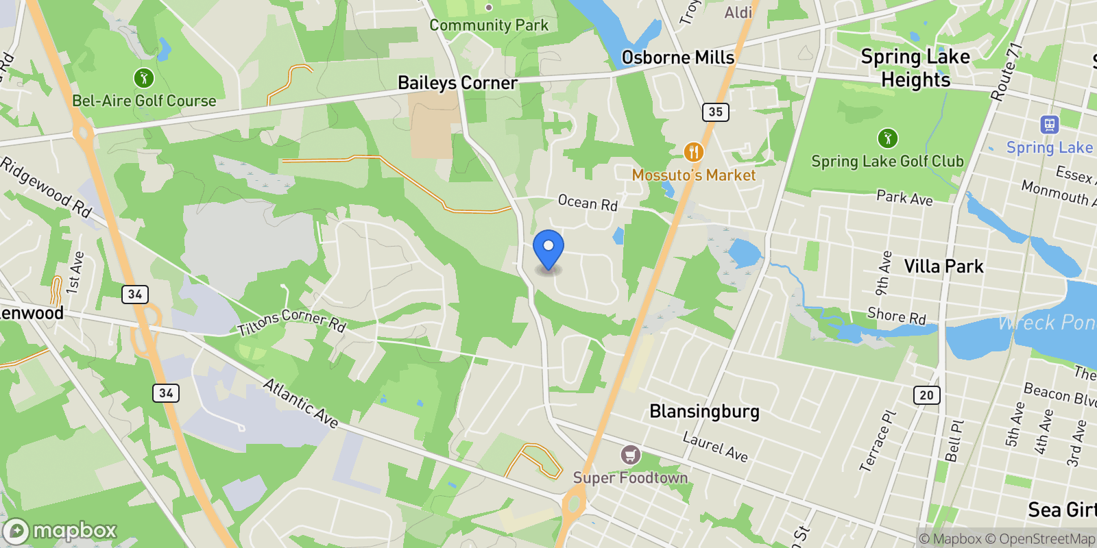 Map showing 1442 Garrett Drive, Wall Township, NJ 07719, Sea Girt, New Jersey, United States.