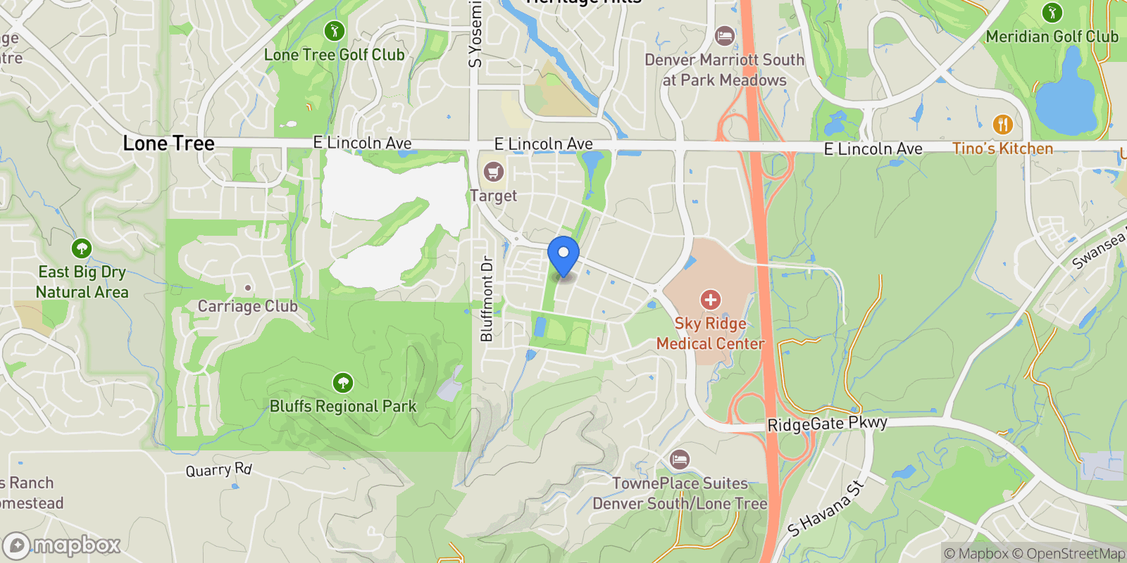 Map showing 10262 Greentrail Cir, Lone Tree, Colorado, United States.