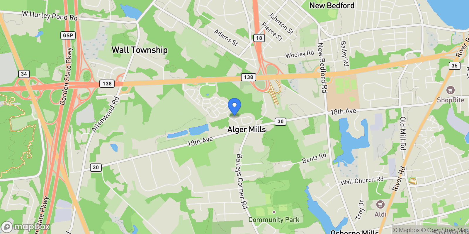 Map showing 319 Deuce Drive, Wall Township, NJ 07719, Belmar, New Jersey, United States.