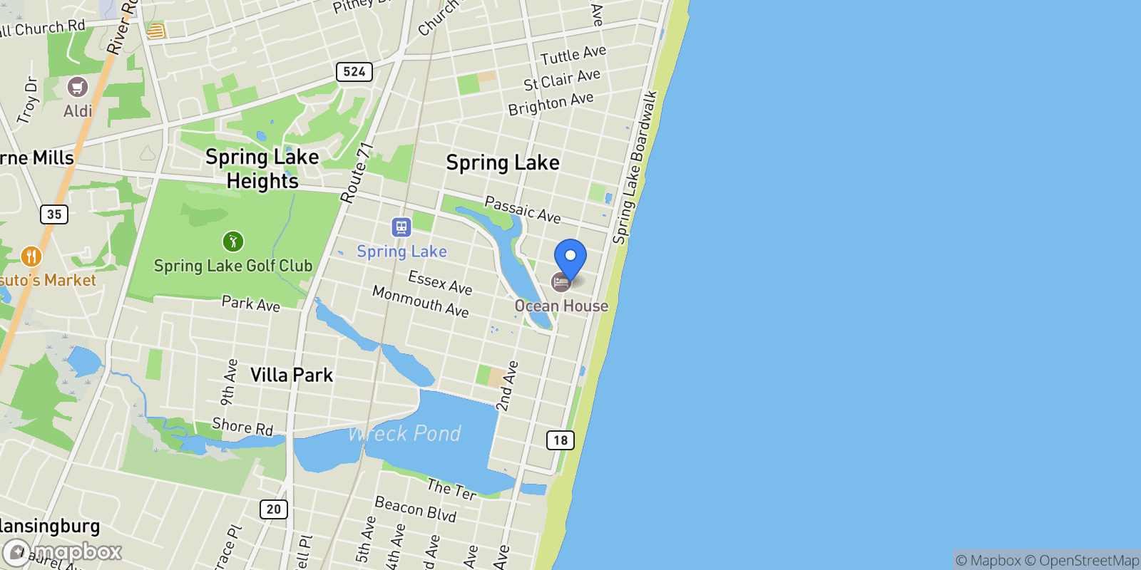 Map showing 16 Sussex Avenue, Spring Lake, NJ 07762, Spring Lake, New Jersey, United States.